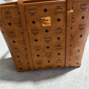 MCM Cognac Visetos Tote with Black Accents
